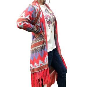 Tasha Polizzi Aztec Fringe Large Cardigan Sweater